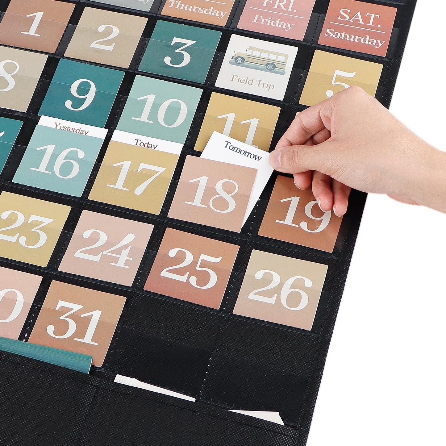 Godery Boho Calendar Pocket Chart for Classroom Cards Add-On School Supplies Teacher Decorations Bulletin Board Pre-K To 6th Grade, Black-2