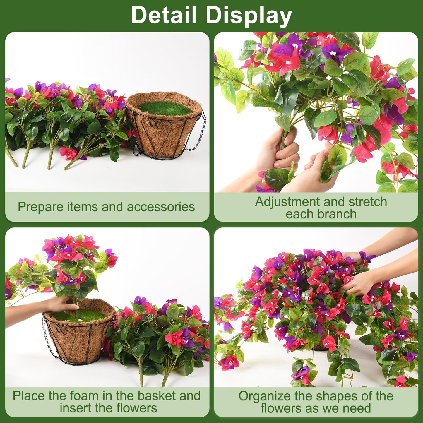 Homsunny Artificial Fake Hanging Flowers Plants Basket for Outdoor Decoration, Faux Silk Flower Bougainvillea Planter Look Real UV Resistant for Home Porch Patio Balcony Yard Spring Decor(Mix Pulple)