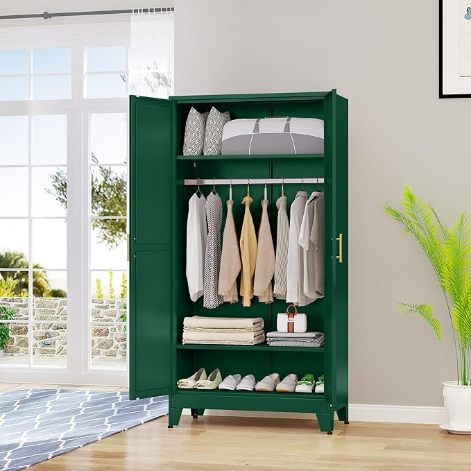 71 "Metal Armoire Wardrobe Closet, Steel Clothing Storage Cabinet