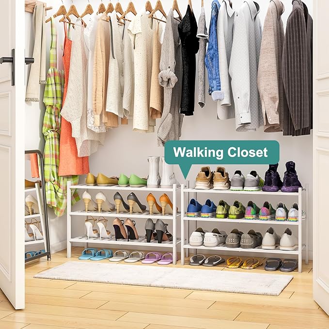viewcare White Shoe Rack, 3-Tier Bamboo Wood Shoe Rack