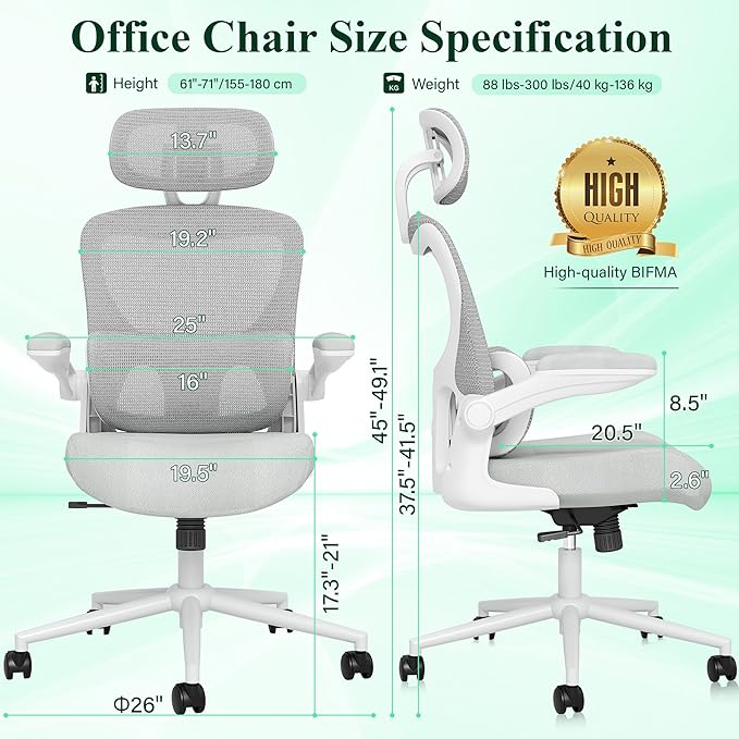 SUNNOW Ergonomic Office Chair, Comfy Mesh Desk Chair, High Back Computer Gaming