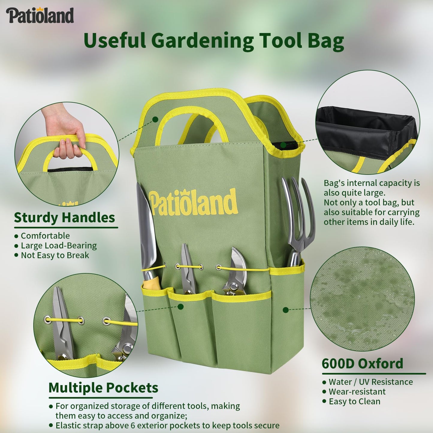 10-Piece Garden Tool Set, Green Gardening Hand Tools Kit with Ergonomic Non-Slip Handles, Heavy Duty Rust-Proof Aluminum Tools, Organizer Tote Bag & Gloves, Ideal Garden Gifts for Women and Men