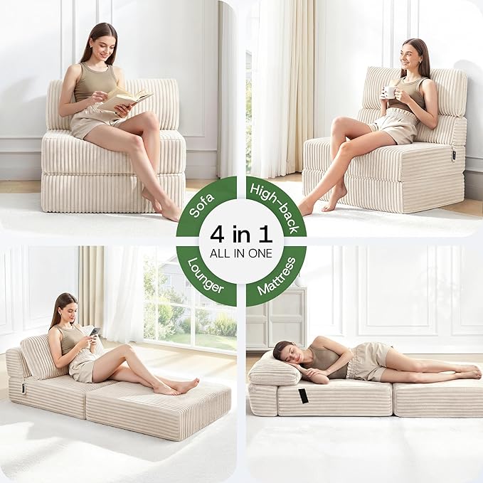 Convertible 4-in-1 Folding Sofa Bed Boneless Sleeper Chair Couch Foldable