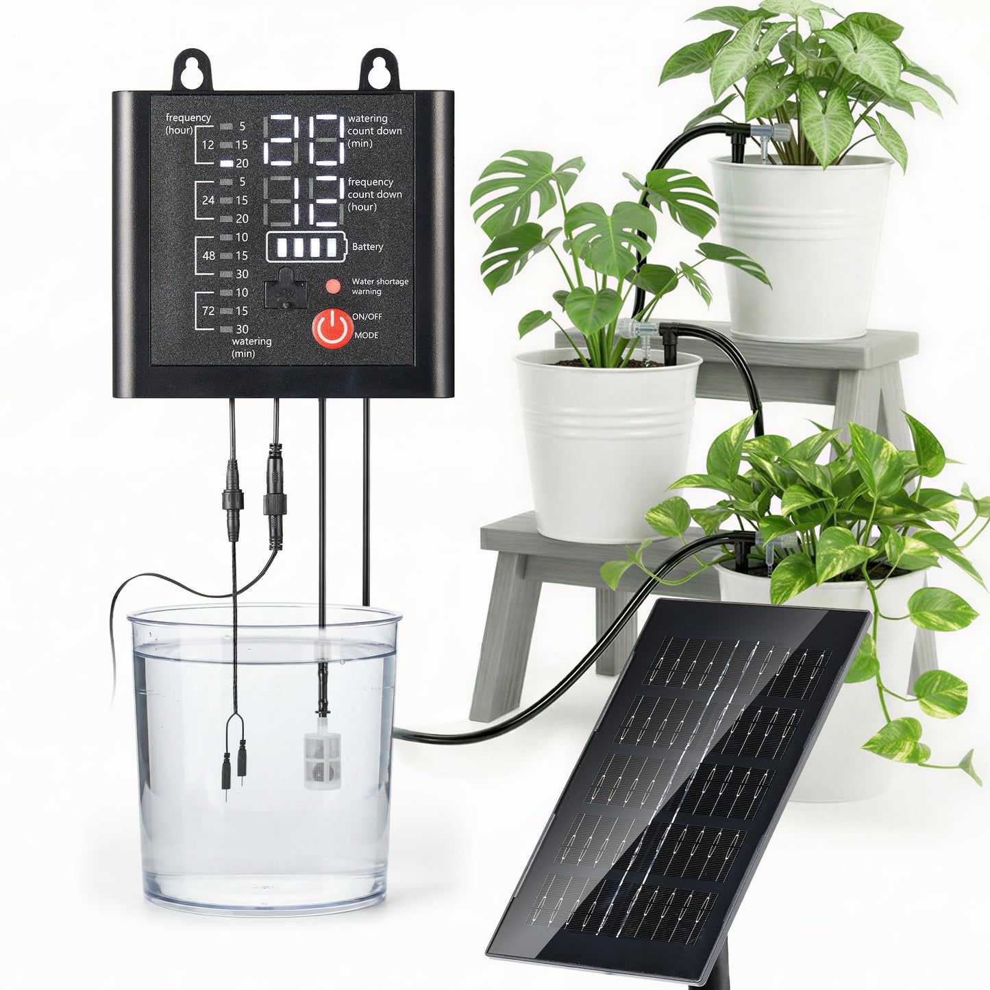 Solar Drip Irrigation System with USB Charging, 49FT Outdoor Indoor Plant Watering Devices for 15 Potted Plants, Automatic Watering System IP44 Waterproof 2200mAh for Garden Farm Greenhouse(Black)