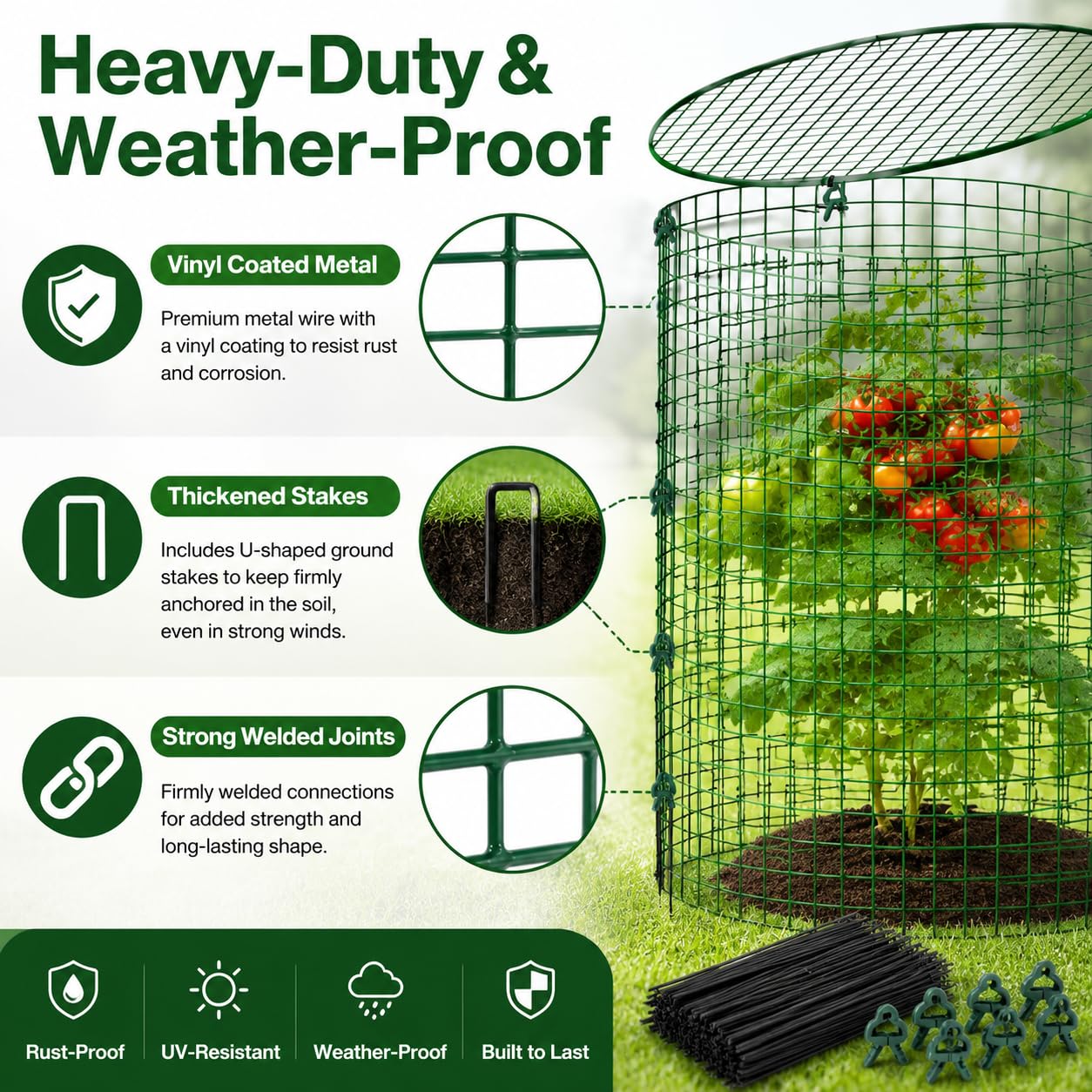 Plant Protectors from Animals 12 x 12 in Metal Chicken Wire Cloche Plant Cages for Outdoor Plants, Garden Fencing Animal Barrier with Detachable Dome Lid, Stakes & Zip Ties (4 Pcs)