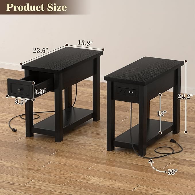 Armocity Narrow End Table with Charging Station