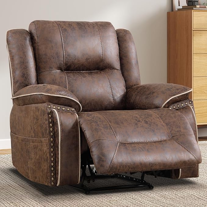 EBELLO Faux Leather Manual Recliner Chair, 1 Seater Reclining Sofa Chair