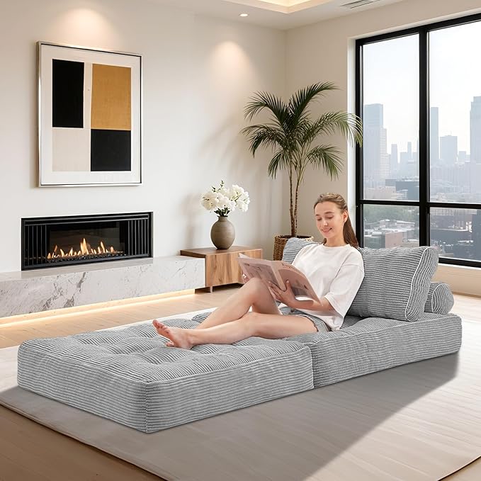 HABUTWAY Folding Sofa Bed, Convertible Sleeper Chair Bed w/Dual-Pillow & Handle