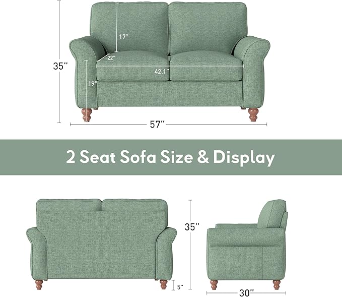Bonzy Home 57" Loveseat Sofa, 2 Seater Comfy Love Seat Sofa