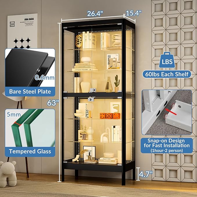 6-Tier Glass Display Cabinet