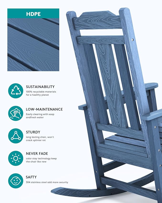 SERWALL Oversized Outdoor Rocking Chair Set of 2, All Weather Patio Rocking