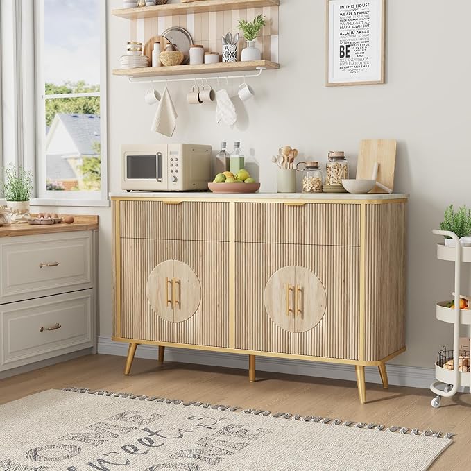 47.2" Buffet Storage Cabinet, Modern Fluted Coffee Bar Station