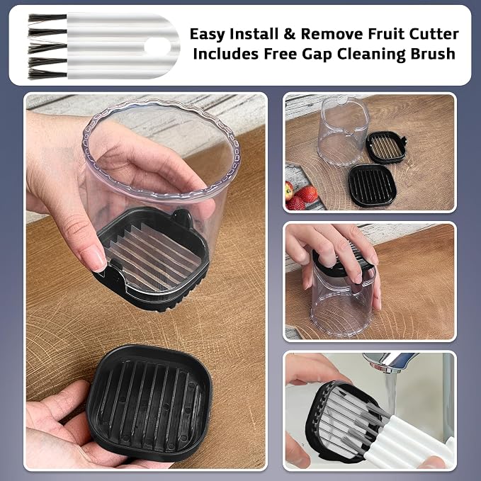 Strawberry Slicer Cup with Push Plate, Fruit Cutter Kitchen Gadget for Egg, Kiwi, Banana, Cucumber, Easy Fruit & Vegetable Slicer, Strawberry Cutter Tool for Quick Safe Cutting (Black)