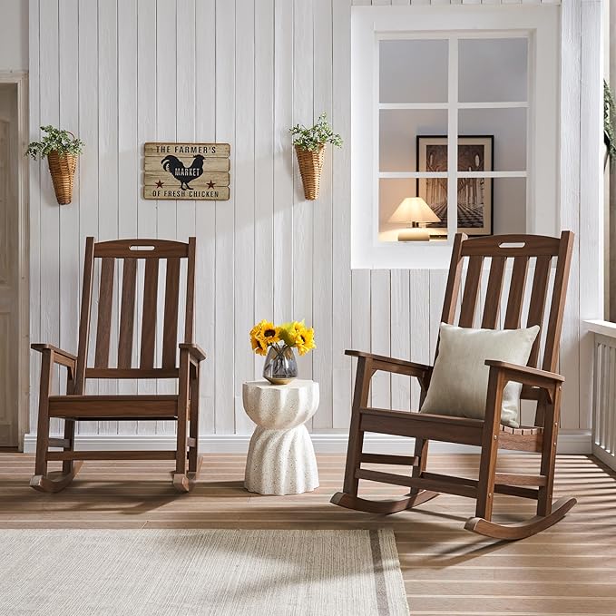Psilvam Outdoor Rocking Chair, Poly Lumber Oversized Rocking Chair