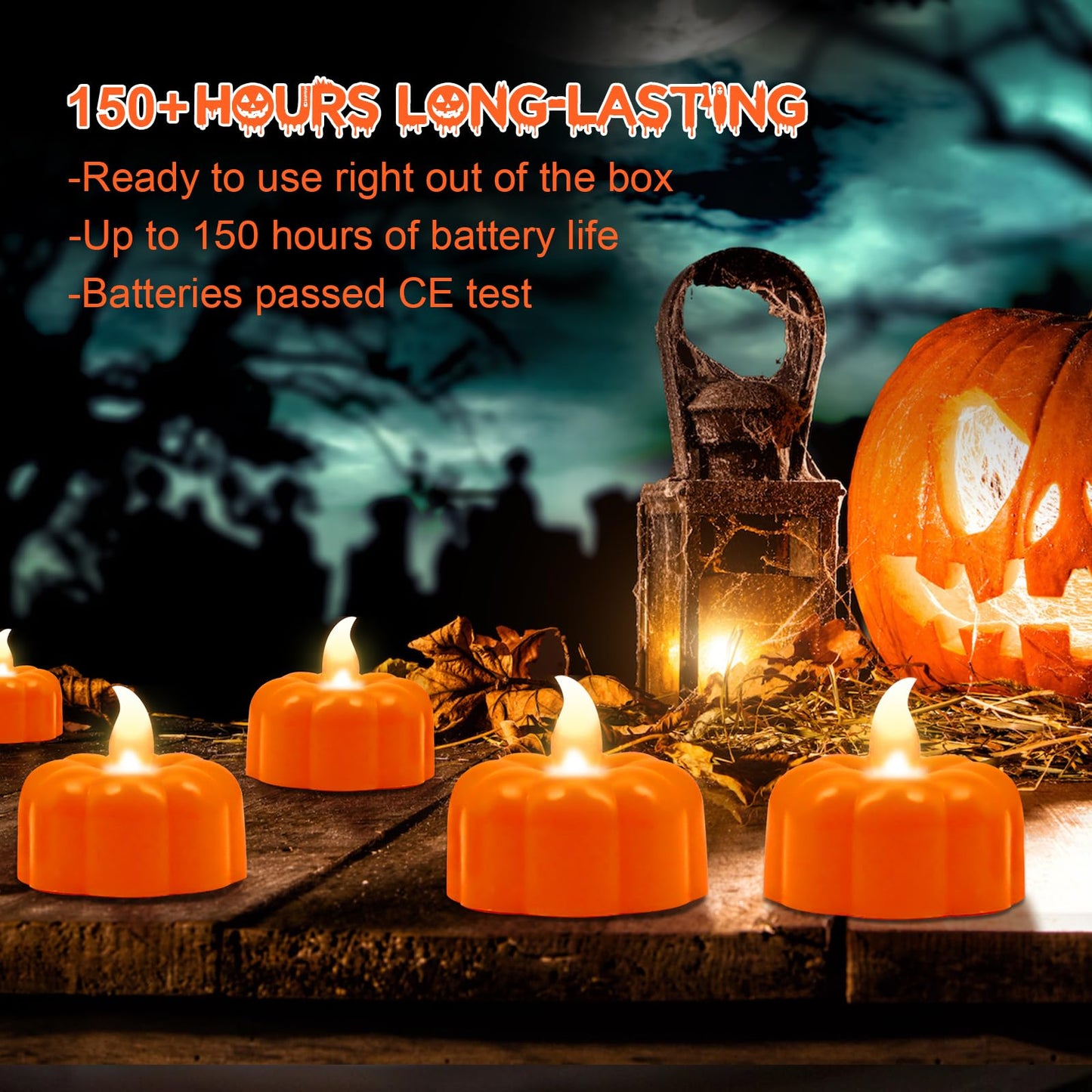 Pumpkin Tea Lights Fall Decorations for Home,12 Pack LED Orange Pumpkin Lights FlameLess Candles Battery Operated Thanksgiving Flickering Tealights Candles for Table Home Party Halloween Decor
