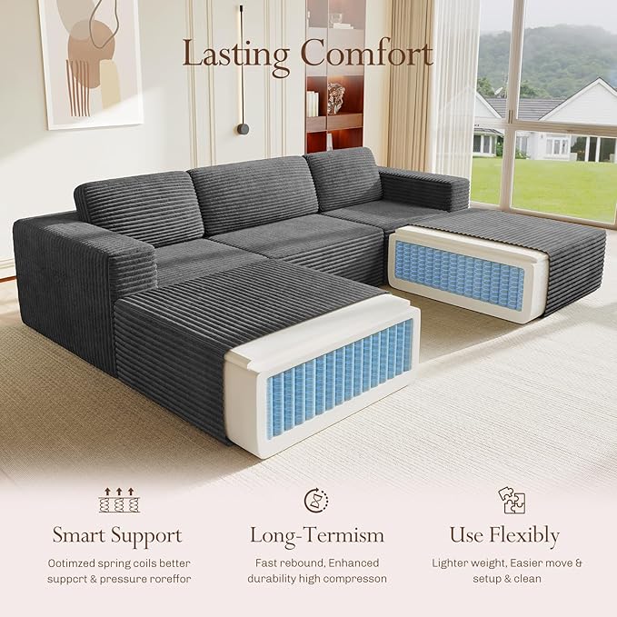 Vesgantti 119" Oversized U-Shaped Modular Sectional Sofa, Corduroy Cloud Couch