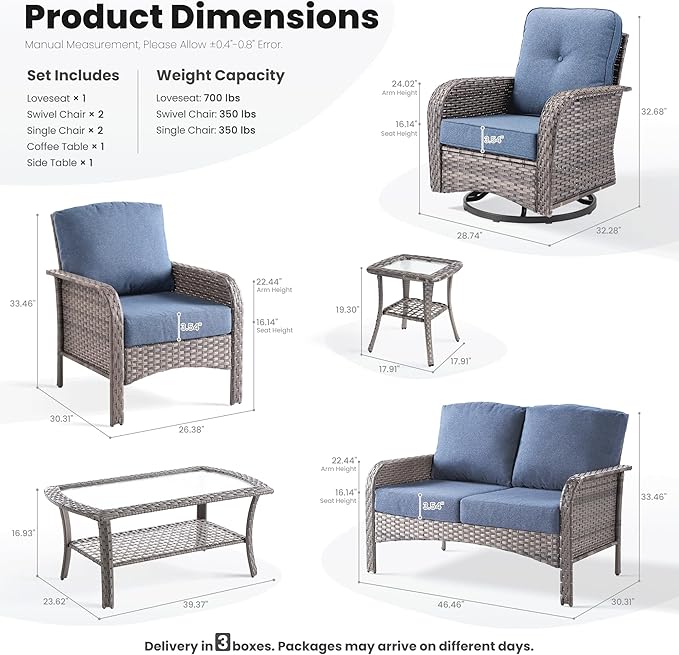 ovios 7-Piece Patio Furniture Set, Outdoor Wicker Sofa
