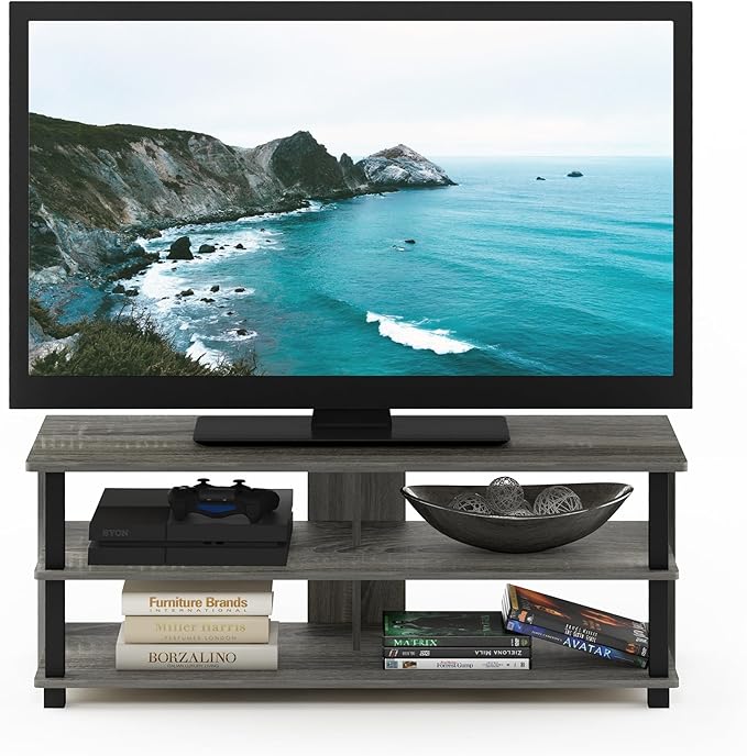 Furinno Sully 3-Tier Stand for TV Up to 48 Inch, French Oak Grey/Black