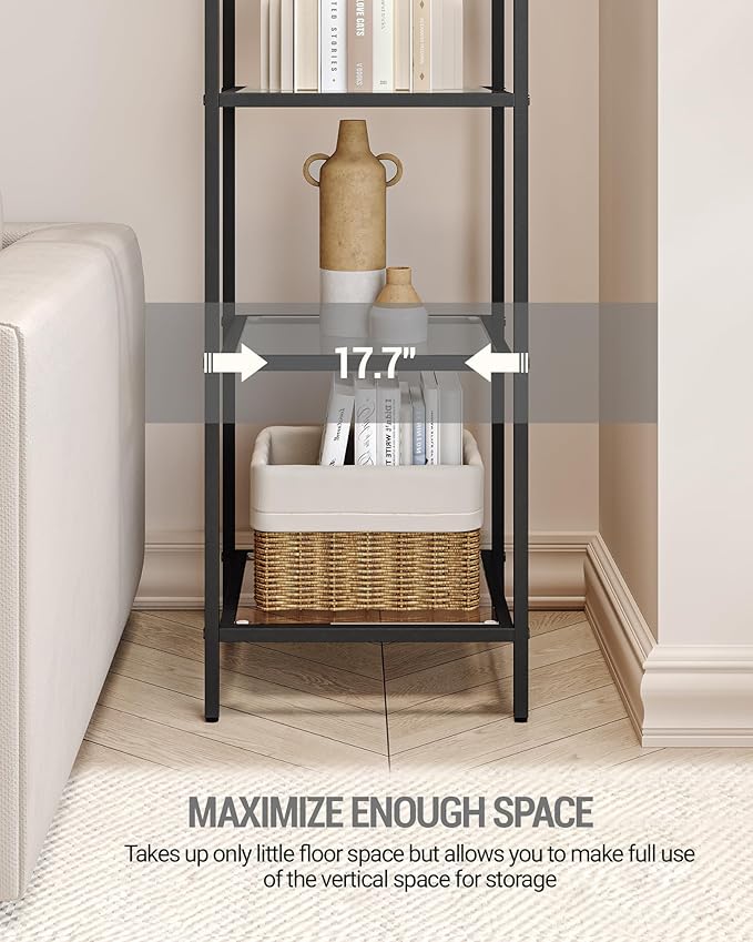 Hzuaneri Bookcase Bookshelf, Tempered Glass Arched Bookshelf