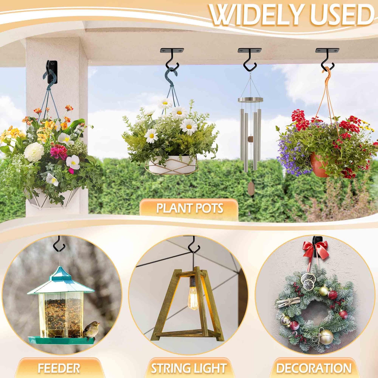 Lifyzoon Ceiling Hooks for Hanging Plants: 4 Pack 2.5 Inch Iron Plant Bracket for Wall Mount, Black Metal Plant Hangers Wall Hooks for Light, Lanterns, Wind Chimes, Outdoor Indoor