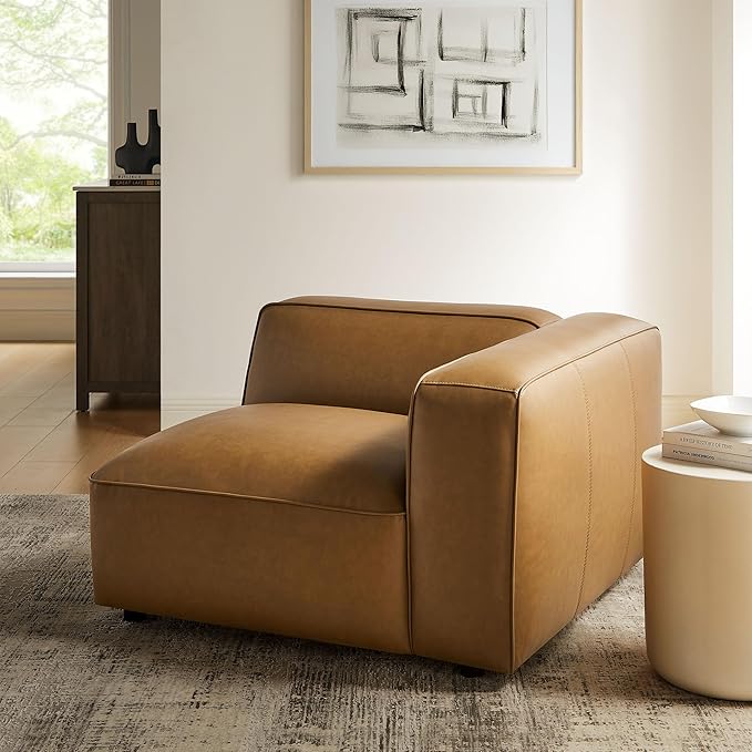 Modway Auren Vegan Leather Right Modular Armchair in Camel