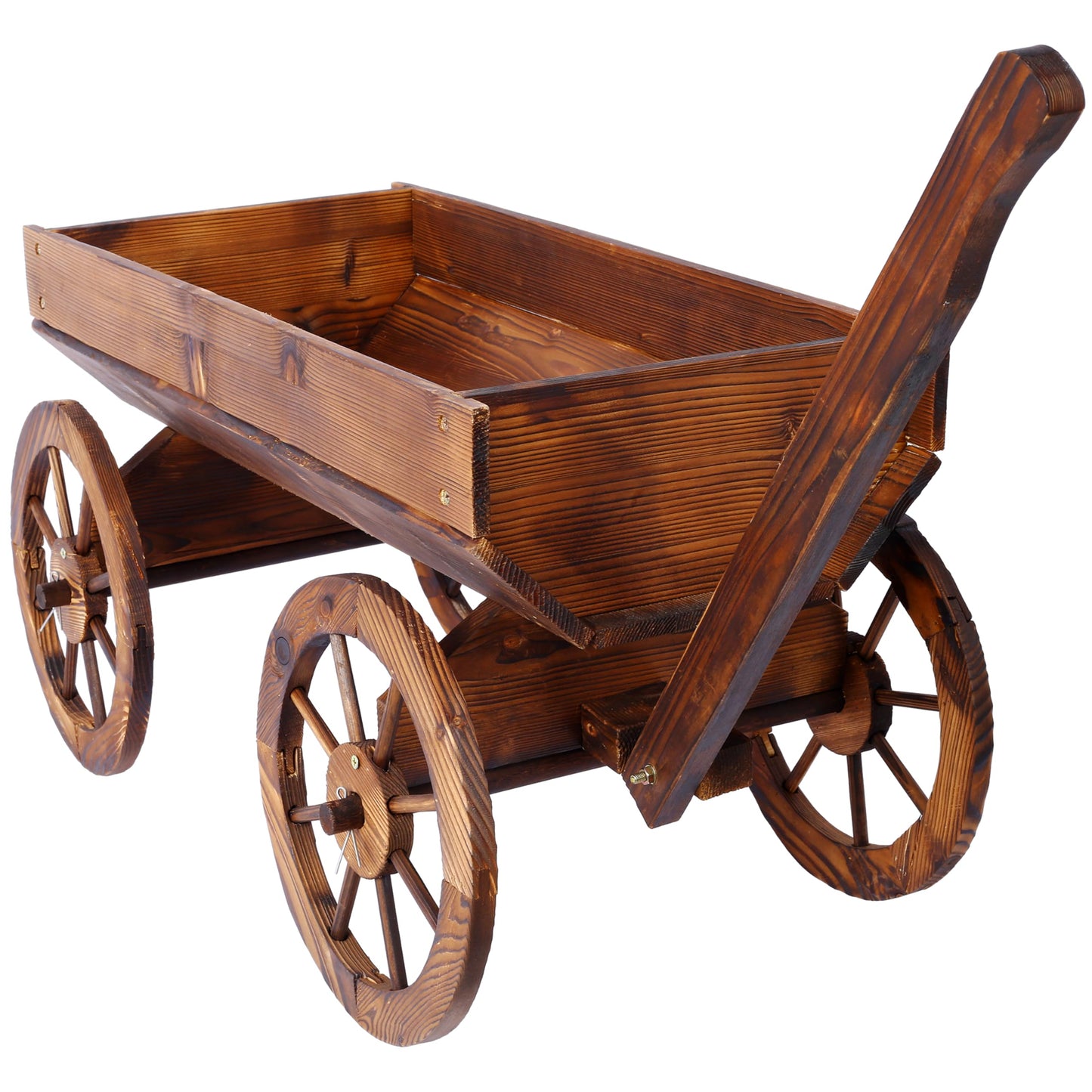 HnestBepo Wood Wagon Flower Planter Pot Stand W/Wheels Home Garden Outdoor Decor