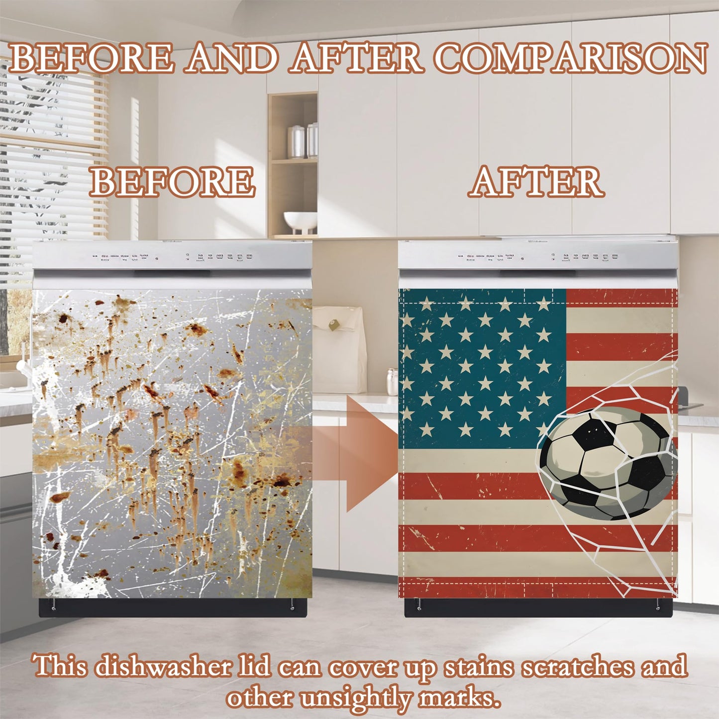 Dishwasher Magnet Cover American Soccer Flag Refrigerator Magnet Patriotic Sports Ball Decorative Dishwasher Panel for Kitchen Appliance Decor Reusable Waterproof 23x26 Inch
