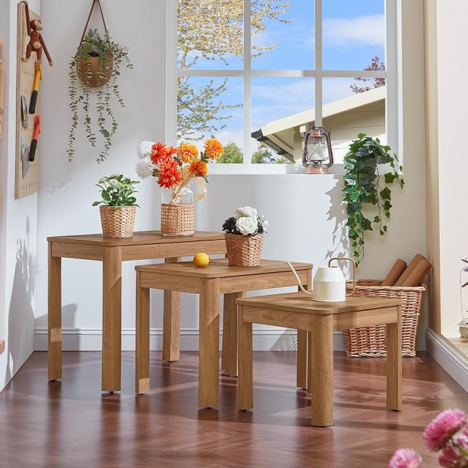 Joaxswe Farmhouse Nesting Tables Set of 3, Living Room Table Set