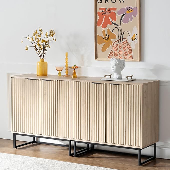 EYYTHUNG Fluted Storage Cabinet Set of 2, Sideboard Buffet Cabinet Modern