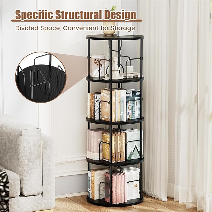 ALLSTAND Rotating Bookshelf, 4 Tier Spinning Bookshelf Tower, 360° Display