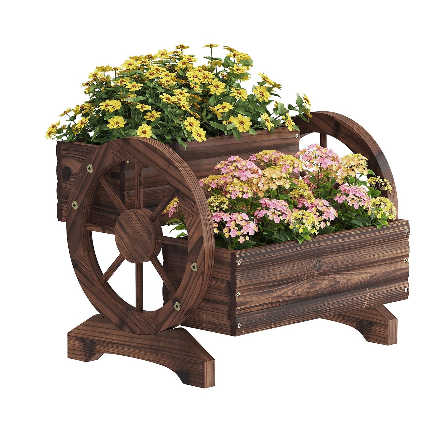Wieghda Wooden Wagon Planter Flower Cart Farm Stand Garden Decor Planter for Outdoor Patio Balcony Decoration,Rustic Farmhouse Wishing Well Decor Succulent Planter Indoor Backyard (Carbonized)