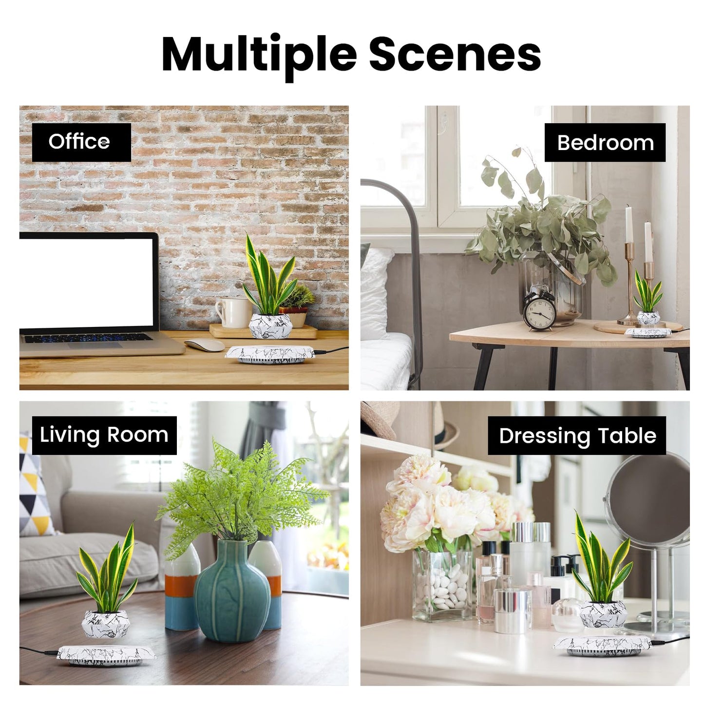 Leekimid Levitating Plant Pot, Magnetic Levitation Flower Pot Suspension Floating Plant Succulents, Air Bonsai Potted Plant for Home Decoration, Living Room, Office, Desk (Marble)