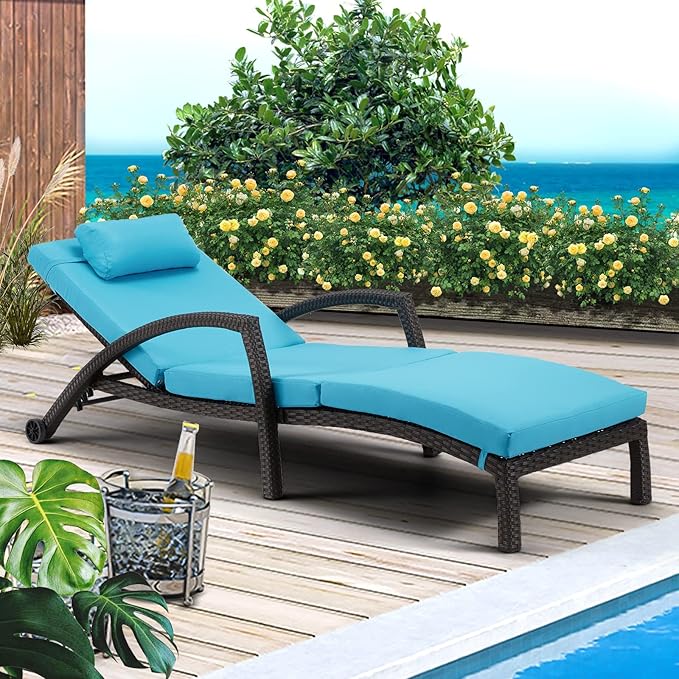 HOMREST Chaise Lounge Chairs Set of 6, PE Rattan Wicker Lounge Chair