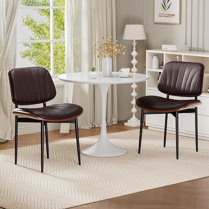 REONEY Dining Chairs Set of 8, Mid-Century Modern Upholstered PU Leather Chairs
