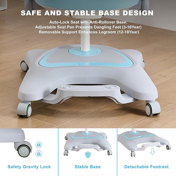 ERIYA Kids Desk Chair, Ergonomic Chair: Height-Adjustable, Double Back Support