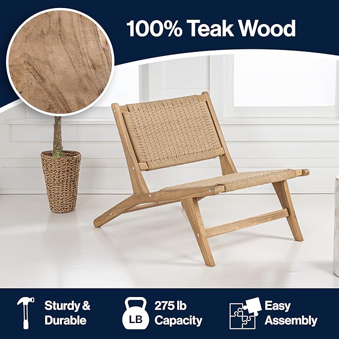 JONATHAN Y Parker 23.6" x 36.2" Solid Teak Wood Woven Yarn Accent Bohemian