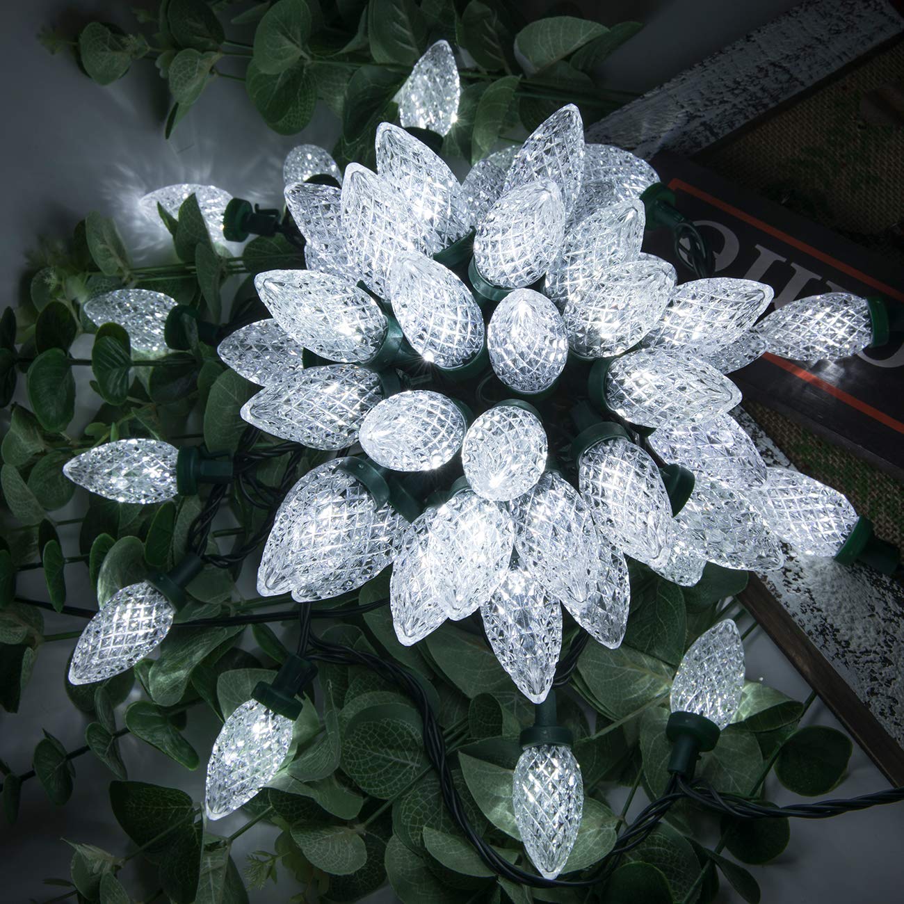 AWQ 100LED 81 FT C9 Christmas String Lights Plug in Fairy Twinkle String Lights 8 Modes Timer Function Waterproof Extendable for Indoor Outdoor Wedding Party Christmas Decoration (100, White)