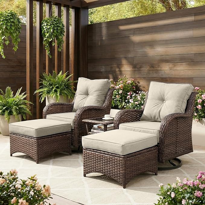 Patio Furniture Set, High Back Swivel Rocker Chairs, Weather Resistant Olefin