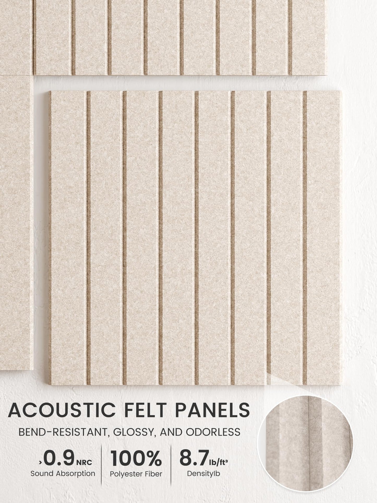 Bumusty Large Cork Board Alternative-48 x 36" Felt Bulletin Board Tiles, with 30 Pushpins, 70 Adhesive Tabs, Fine-Stripe 12-Pack, Cork Boards for Office Push Pin Board Felt Board-Oatmeal