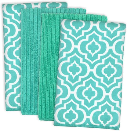 DII Cleaning Collection Multi-Purpose Microfiber, Teal Lattice, Dishtowel Set