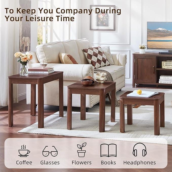 Joaxswe Farmhouse Nesting Tables Set of 3, Living Room Table Set