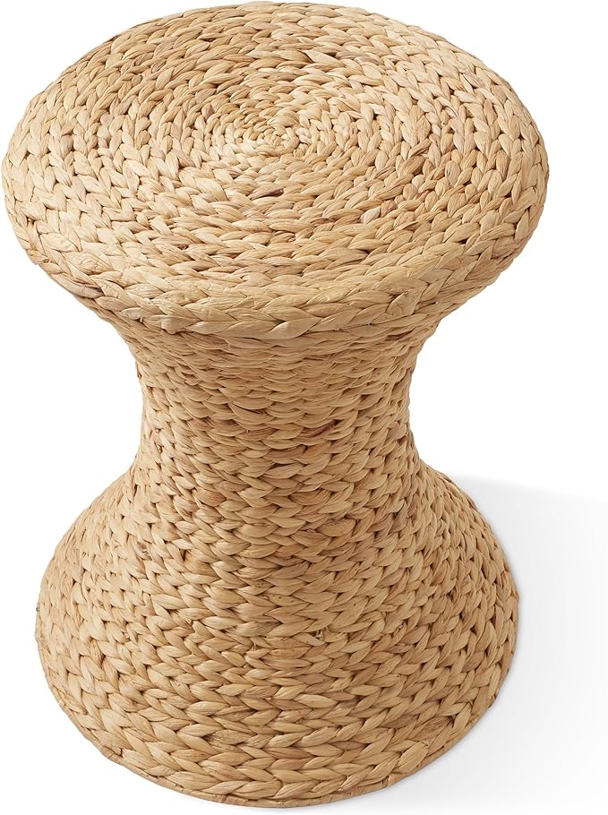 Casafield Hourglass Side Table, Water Hyacinth Round End Table, Boho Woven
