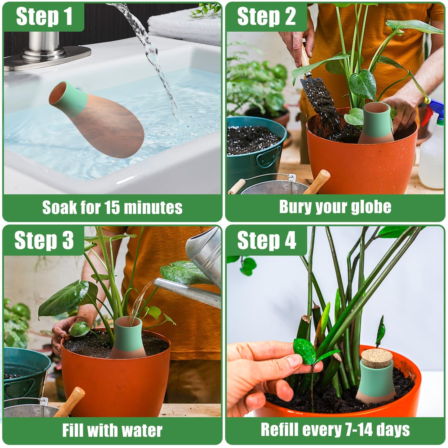 4PCS Terracotta Watering Spikes, Ollas Self Watering Globes, Slow Release Self Watering Planter Insert, Plant Watering Globes for Indoor and Outdoor Plants