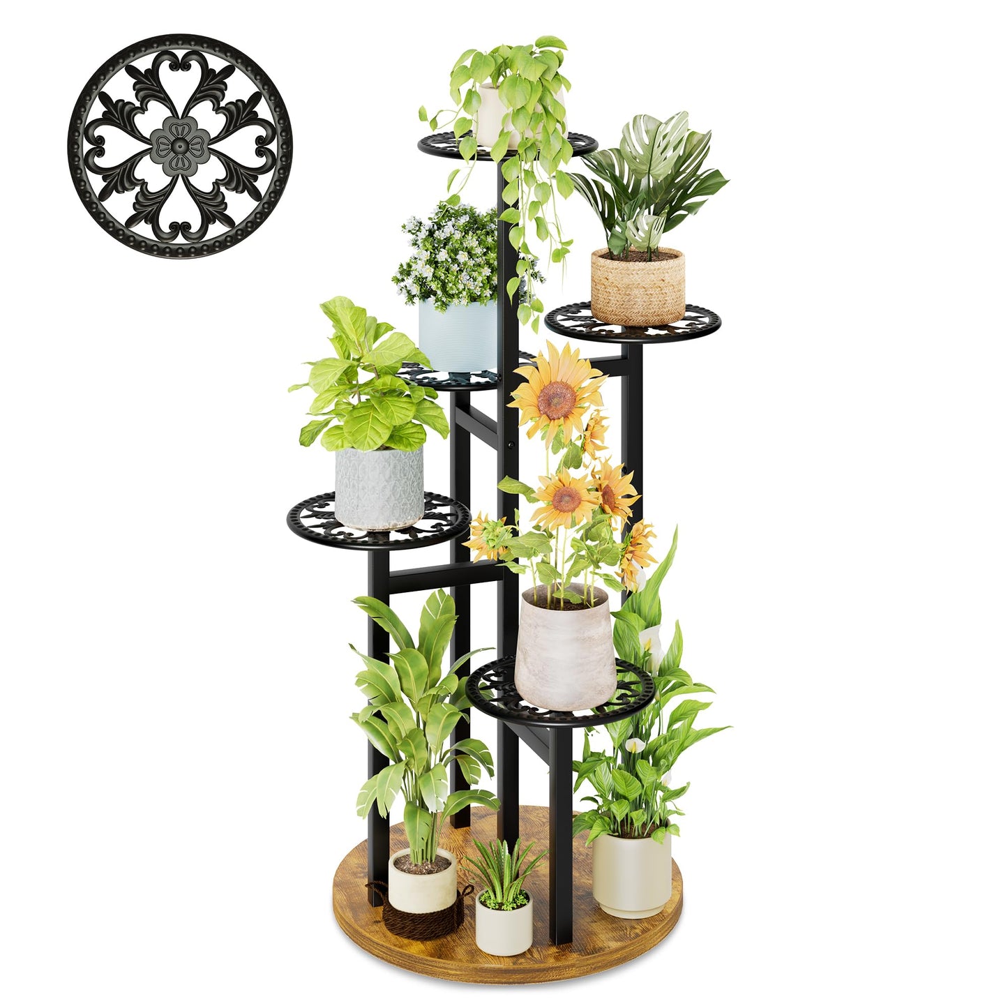 NQW Plant Stand Indoor Outdoor, Corner 5 Tier Metal Plant Shelf Display Rack, Planter Pot Holder Flower Stand Living Room Balcony Garden Patio