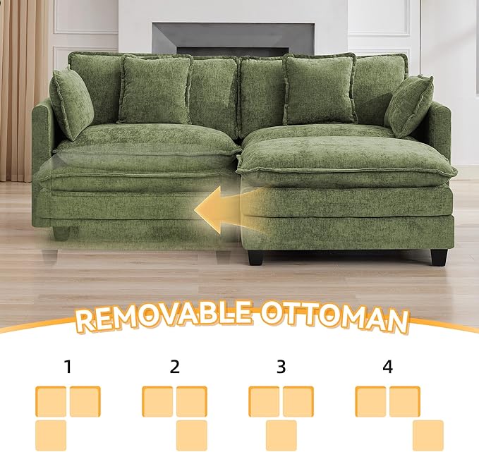 76'' Cloud Deep Seat Loveseat Sofa, Upholstered Chenille Modular 2-Seats