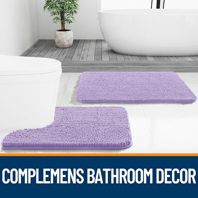 OLANLY Small Bathroom Rugs 24x16, Extra Soft Absorbent Chenille Bath Rugs, Rubber Backing Quick Dry, Machine Washable Bath Mats for Bathroom Floor, Tub and Shower, Home Decor Accessories, Lavender
