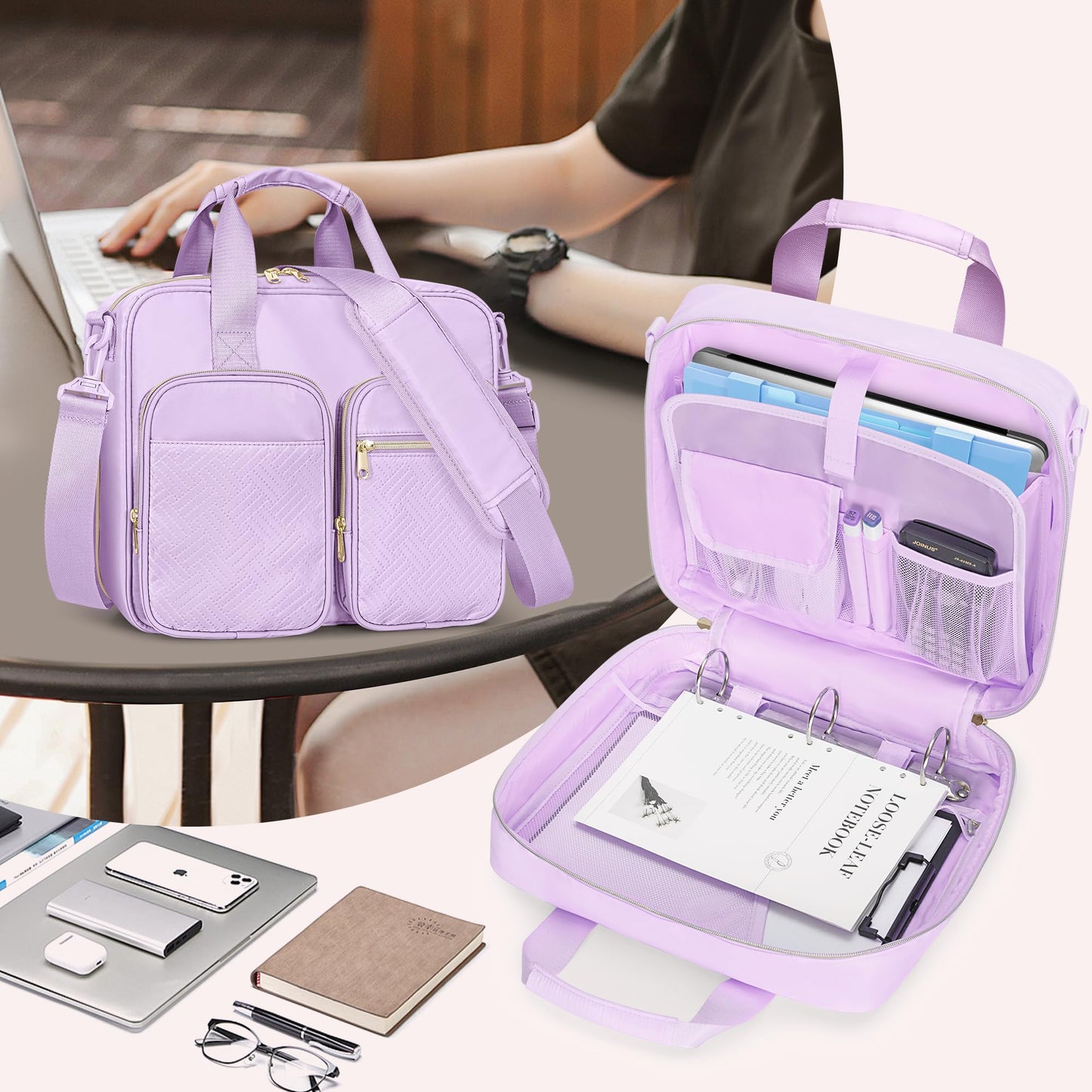 Prokva 3 Ring Zipper Binder, 2 Inch Ring Binder Organizer Bag with Shoulder Strap Fits 13 Inch Laptop and 500 Sheets, Purple(Empty Bag Only)
