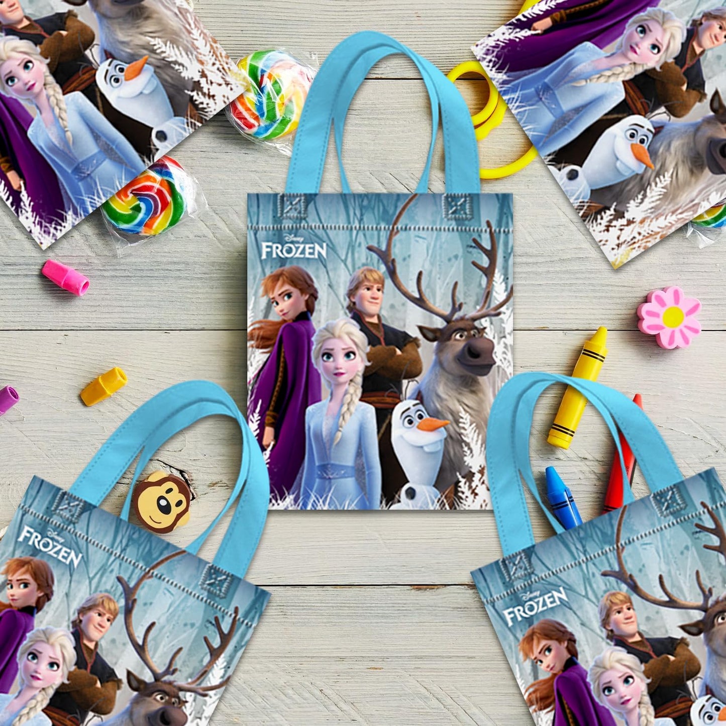 Disney Frozen Party Favor Bags Set – 24 Pack of 8" Frozen Party Goodie Bags for Kids Bulk Reusable Mini Totes | Disney Frozen Birthday Party Supplies