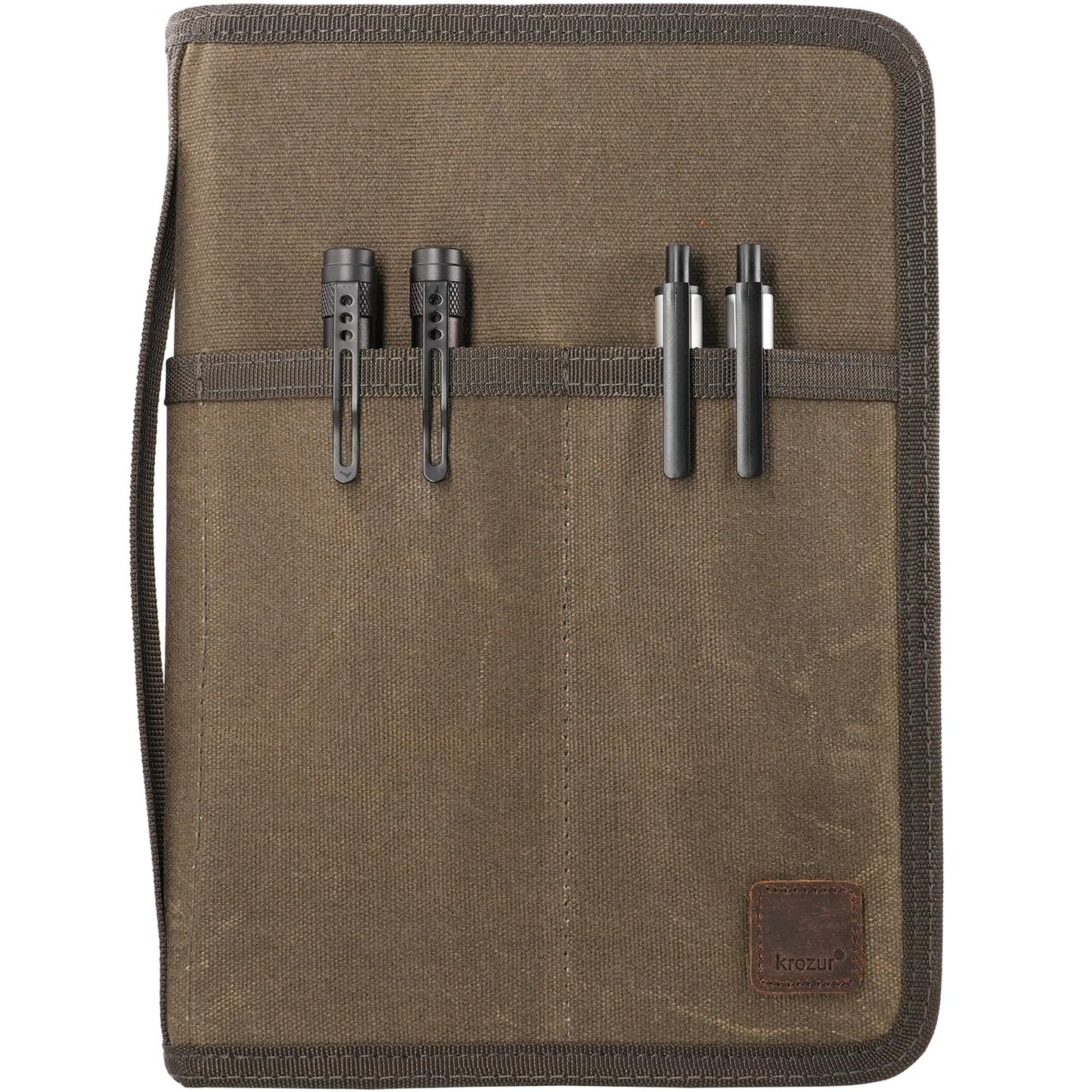 Krozur A5 YKK Zipper Notebook Journal Planner Sketchbook Cover for 5.5 x 8.25 Moleskine Cahier 5 x 8 legal note pads A5 LEUCHTTURM, Pen Loop, Water Resistant Cover, Classy Waxed Canvas, Olive
