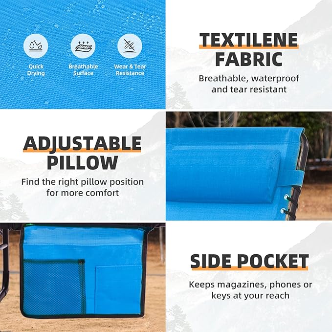 Folding Chaise Lounge Chair Bed Set of 2